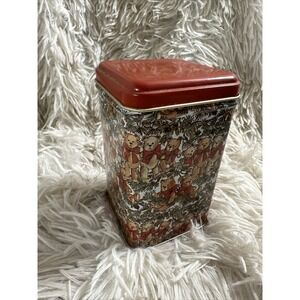 1983 Vintage Christmas Teddy Bear Pine Tree W/ Red Tin Midwest Importers